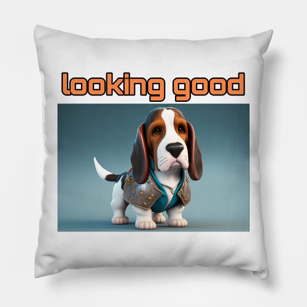 Basset Hound - Looking Good and dressed for success Pillow by TheArtfulAI