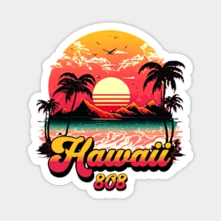 Hawaii 808 Vintage Retro Sunset Magnet