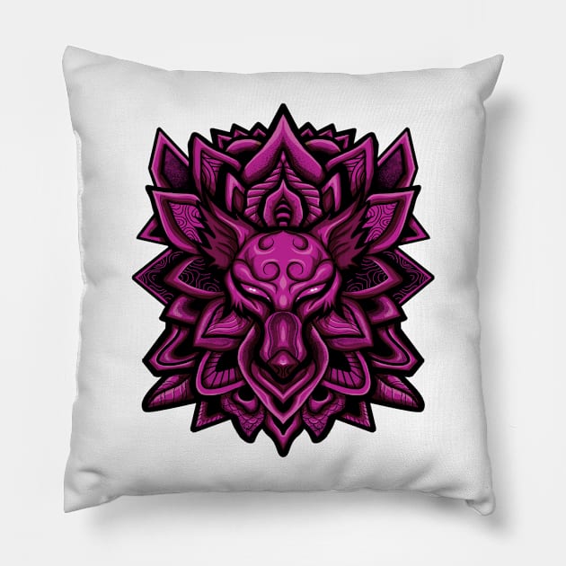 Mandala Kitsune Pillow by Arts of Roice