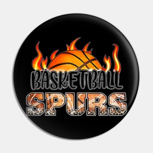 Classic Basketball Design Spurs Personalized Proud Name Pin