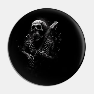 Skull Playing Guitar Black and White Pin