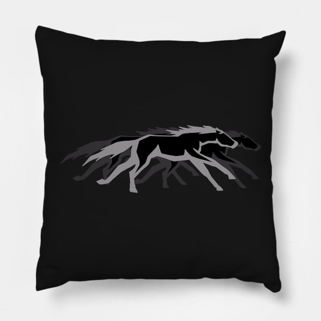 Monochrome Galloping horses Pillow by sivelobanova