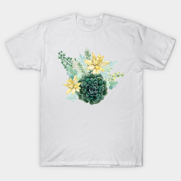 Moss Green Succulent Floral Cacti Bouquet Cluster - Succulents - T-Shirt