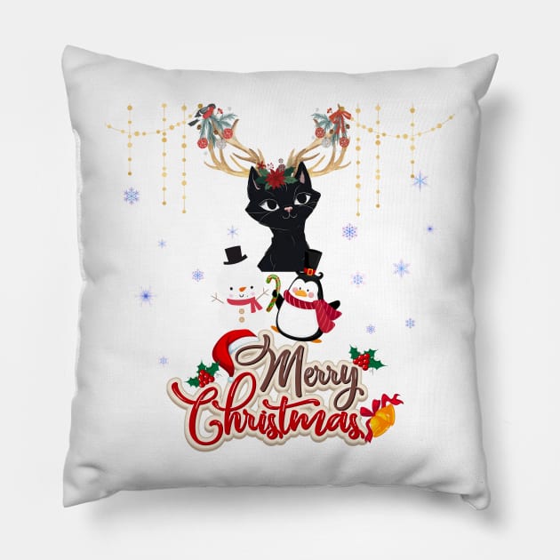 Merry Christmas to the cutest black cat ,PNG Clip Art Instand Download ,Cat Lover Gift, Cat Mom, Xmas Gift Pillow by K-Kwan