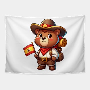 Cute traveling cowboy bear Tapestry