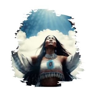 Beautiful Native American woman; boho; women; spiritual; mediation; light; awakening; beautiful; ritual; heavens; sky; meditate; spirtuality; T-Shirt