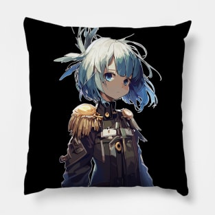 Blue hair anime Angel military girl Pillow