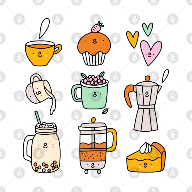 Cute coffee and tea cartoon characters by Stolenpencil