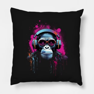 Colorful Chimpanzee 2D Ink and Paint Splashes - Street Art Graffiti Style Print Pillow