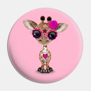 Pink Day of the Dead Sugar Skull Baby Giraffe Pin