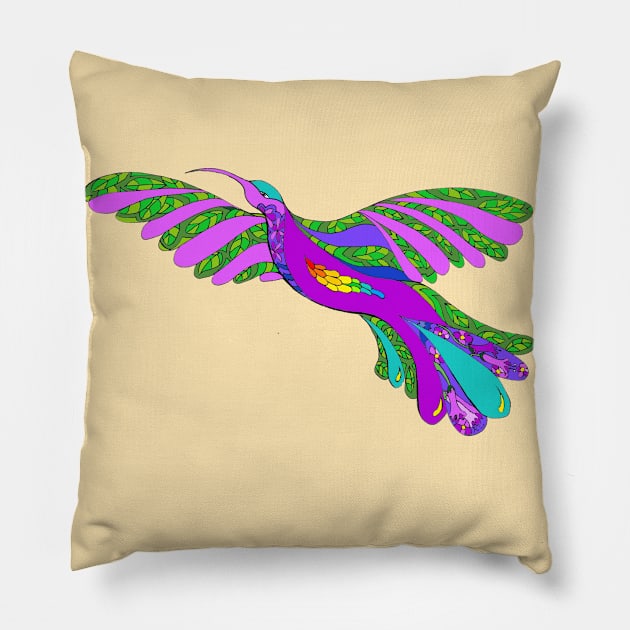 Vibrant Magical Hummingbird Pillow by RhondaChase