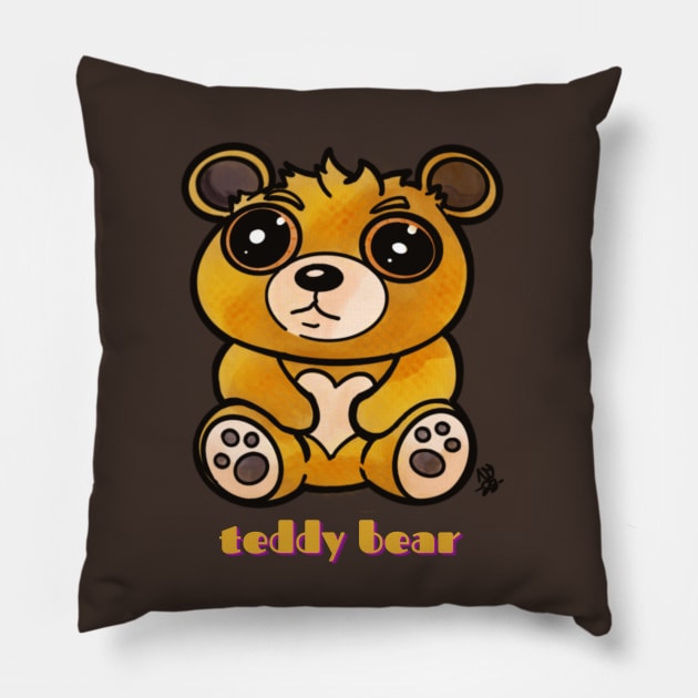 Kawaii Teddy Bear - Teddy Bear Pillow by Alt World Studios