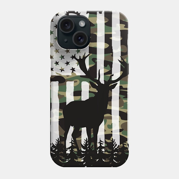 Deer Elk Buck Hunting Camo USA Flag Camoflauge Gift Phone Case by Beautiful Butterflies by Anastasia