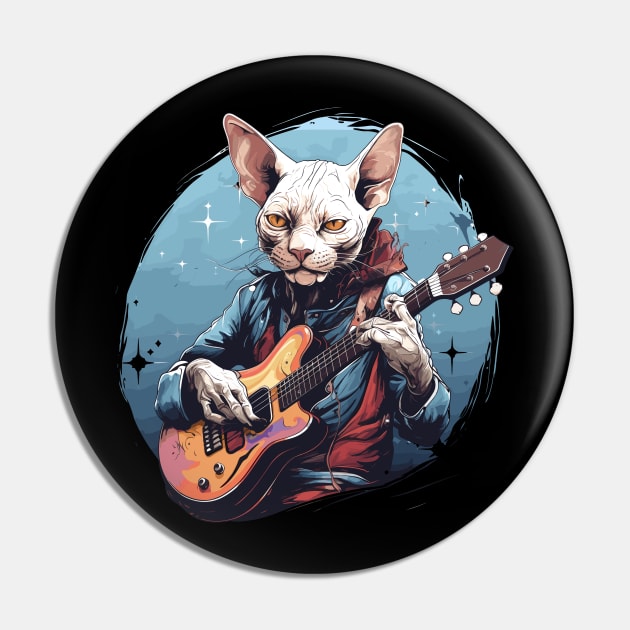 Sphynx Cat Playing Guitar Pin by Graceful Designs