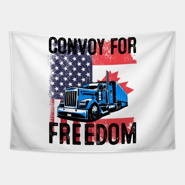 American Flag Canada Flag Convoy For Freedom 2022 Trucker Driver Tapestry by nvqdesigns