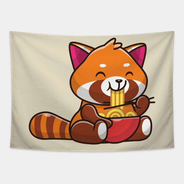 Cute Red Panda Eating Noodle Cartoon Tapestry by Catalyst Labs