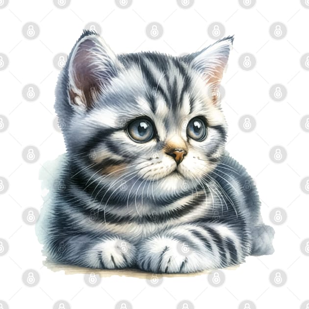 American Shorthair Watercolor Kitten - Cute Kitties by Aquarelle Impressions