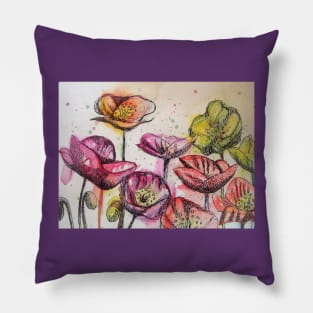 Red Poppy Watercolor Painting Pillow