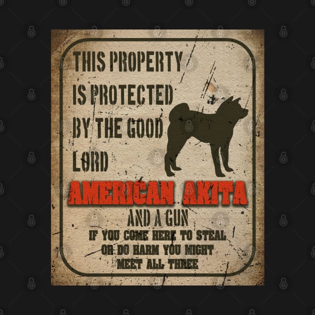 American akita Silhouette Vintage Humorous Guard Dog Warning Sign by Sniffist Gang