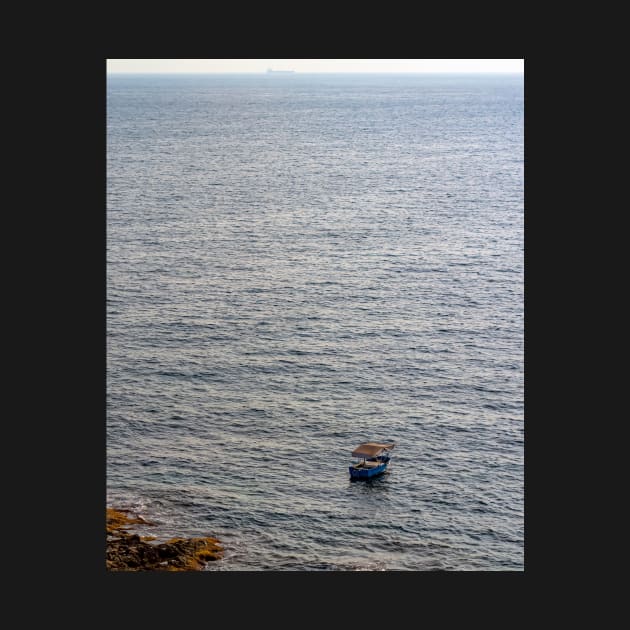 Lonely boat floating on the Mediterranean sea by lena-maximova