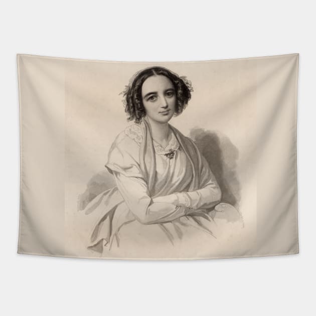 Fanny Mendelssohn | Portrait of Fanny Mendelssohn and manuscript with original signature Tapestry by Musical design