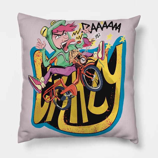 Crazy Cyclist Pillow by EzekRenne