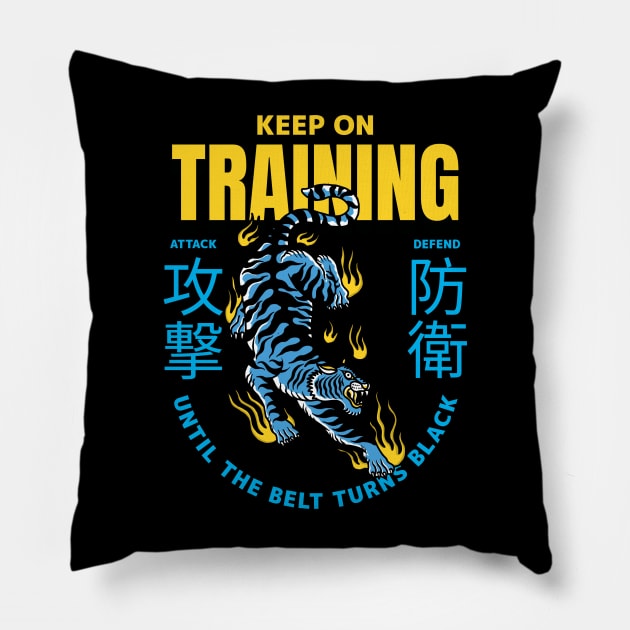 Keep training until the belt turns black Pillow by Turtokart