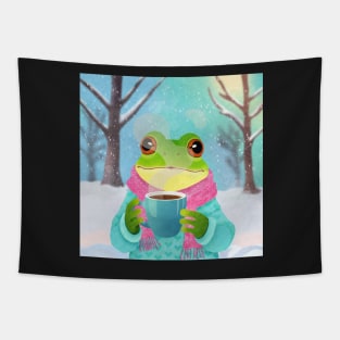 Cozy winter frog Tapestry