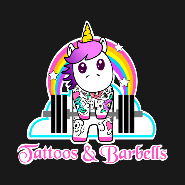 Tattoos and Barbells, unicorn fitness, barbell unicorn, gym girl by TimAddisonArt