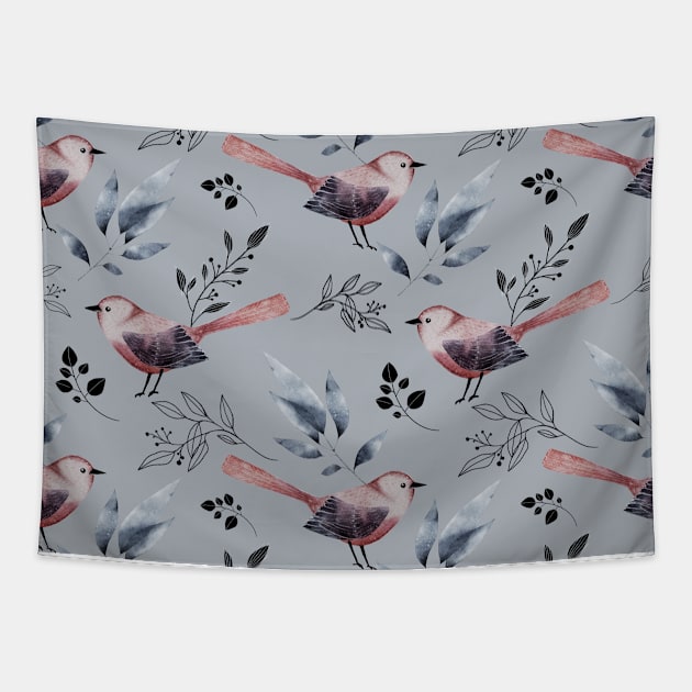 Pastel Wild Bird Flower Pattern Tapestry by jodotodesign