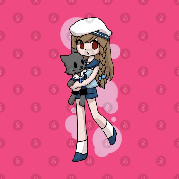 Anime Sailor Girl Hugging Cat by TonTomDesignz