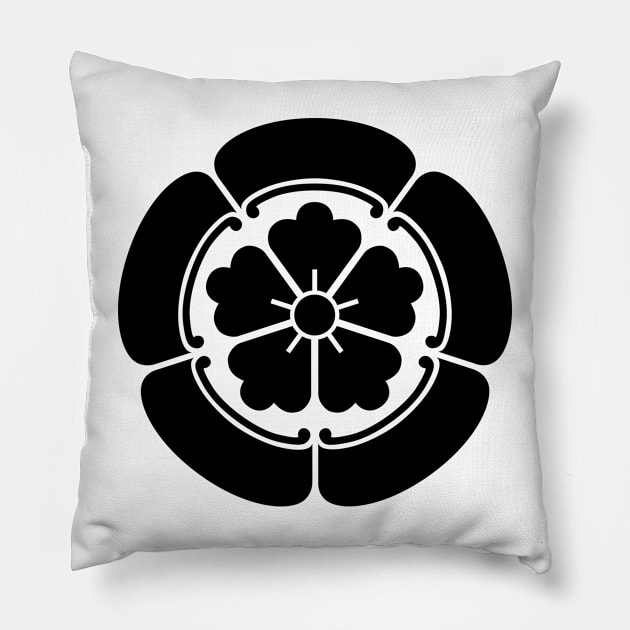 Oda Mon Japanese samurai clan black on yellow Pillow by redhomestead