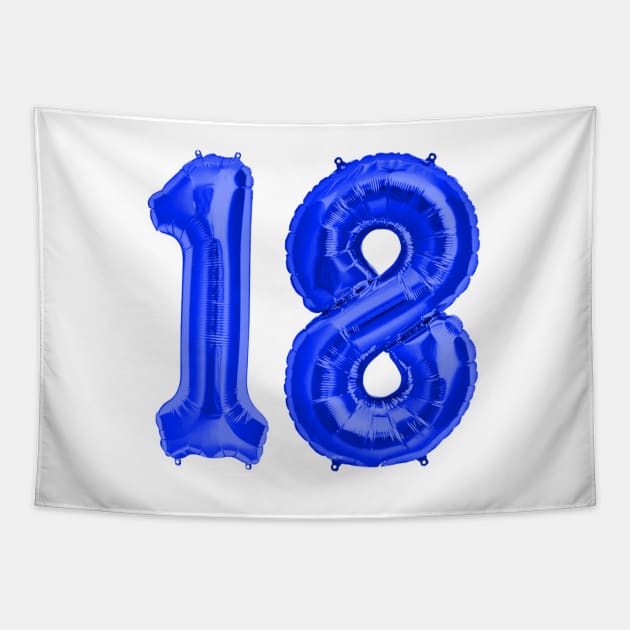 Blue 18th Birthday Metallic Helium Balloons Numbers Tapestry by podartist