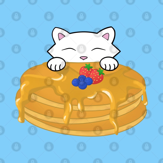 Cute white cat eating a pancake by Purrfect