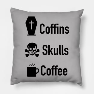 Coffins Skulls Coffee Black Pillow