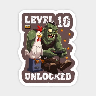 Level 10 Unlocked, Birthday - Zombie And Chicken Magnet