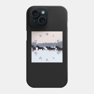 Four horses galloping on snowy paddock Phone Case