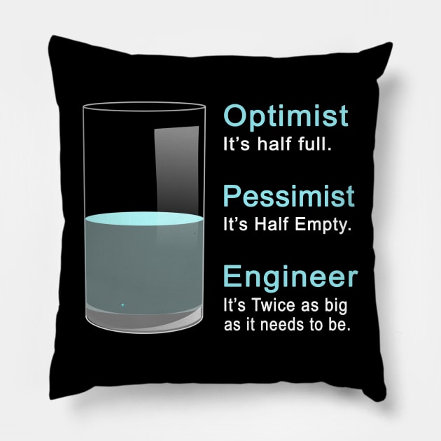 Funny Engineer Optimist Pessimist Engineering Pillow by ChrifBouglas