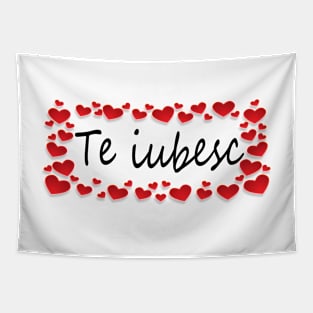 Te Iubesc I Love You Romanian Dragoste Cute Red Hearts Tapestry