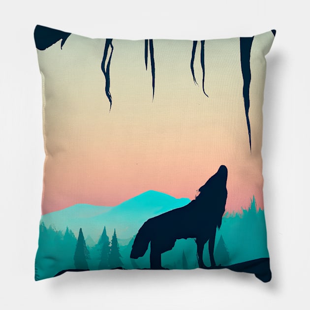 Wolf at Night Pillow by maxcode