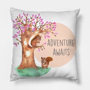 adventure awaits, squirrel in the tree Pillow