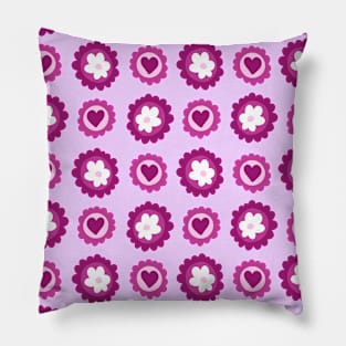 Cute Girly Retro Pink Valentines Hearts and Flowers Pattern, made by EndlessEmporium Pillow