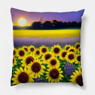 Sunflowers and Lavenders in Sunset Pillow