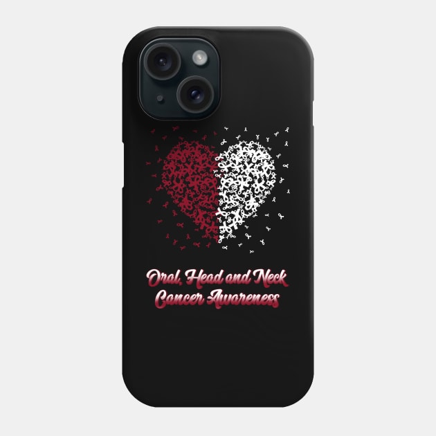 Burgundy White Heart Ribbon Oral Head And Neck Cancer Awareness Phone Case by artbyhintze