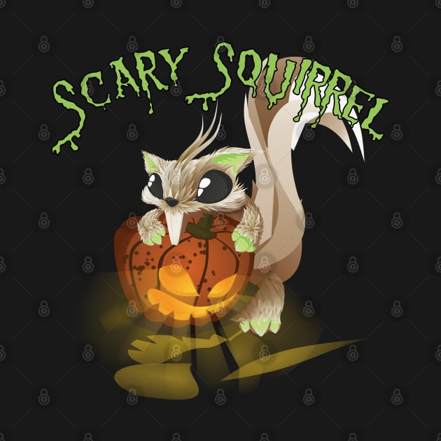 Scary Squirrel with Lighted Pumpkin Halloween Design by rubythesquirrel