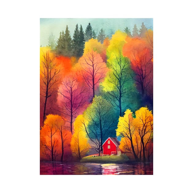 Colorful Autumn Landscape Watercolor 4 by redwitchart