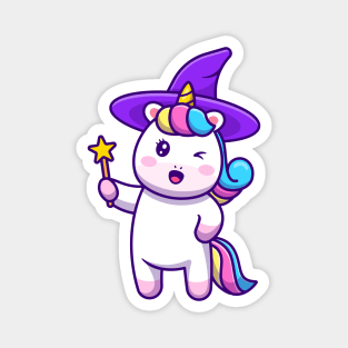 Cute Unicorn Witch Holding Wand Magic Star Stick Magnet