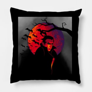 Retro Dracula with Red Moon - Retro Halloween Pillow