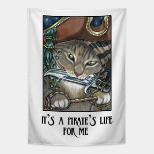 Pirate Cat Assassin - Quote - Black Outlined Tapestry