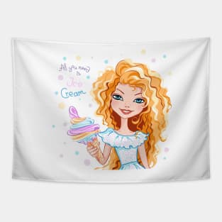 Cute fashionable girl with Ice Cream Tapestry